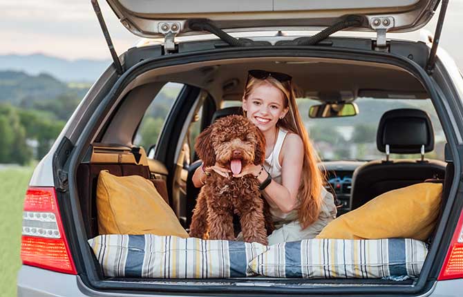 woman-car-dog